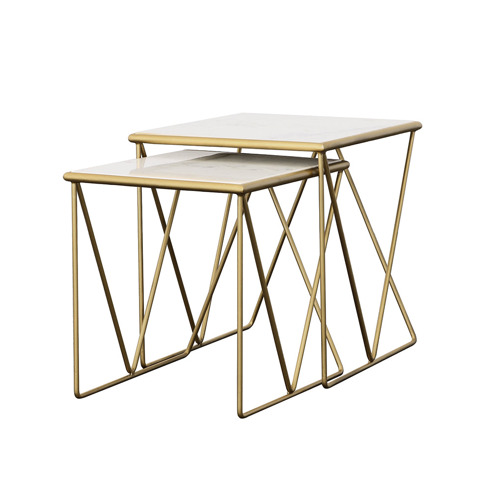 Bette 2-piece Marble Top Nesting Table Set White and Gold