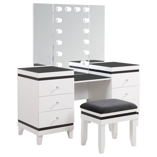 Talei 6-drawer Vanity Set with Lighting Black and White