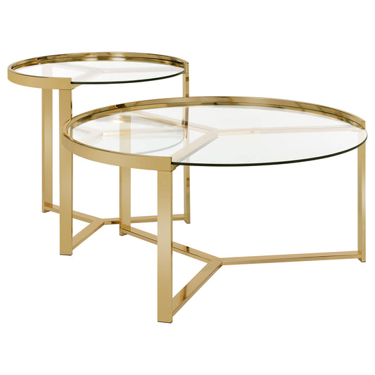 Delia 2-Piece Round Glass Top Nesting Coffee Table Gold