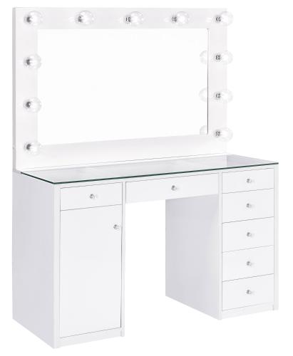 Acena 7-drawer Vanity Set with Lighting White High Gloss