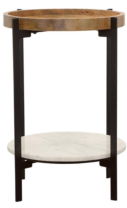 Adhvik Round Side Table with Marble Shelf Natural and Black