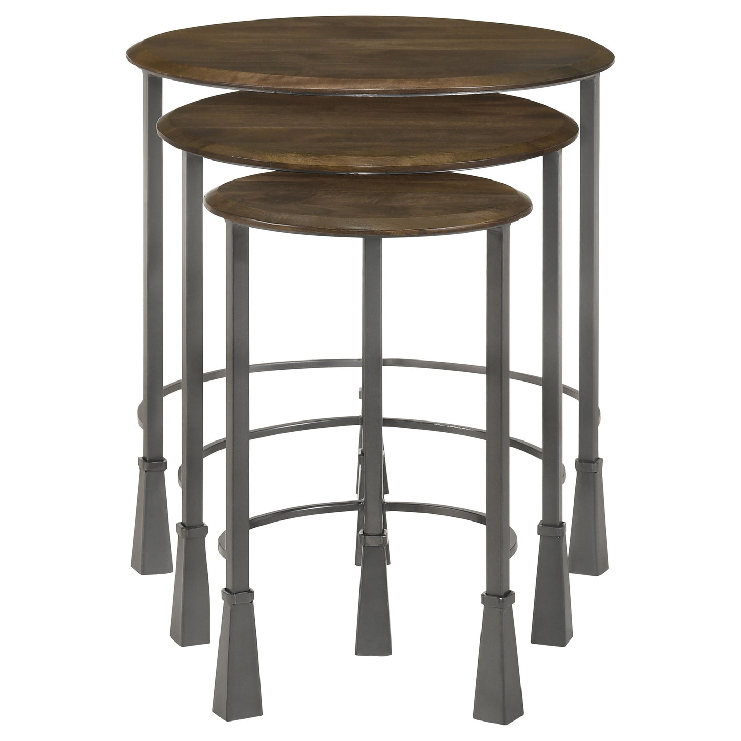 Deja 3-piece Round Nesting Table Set Natural and Gunmetal