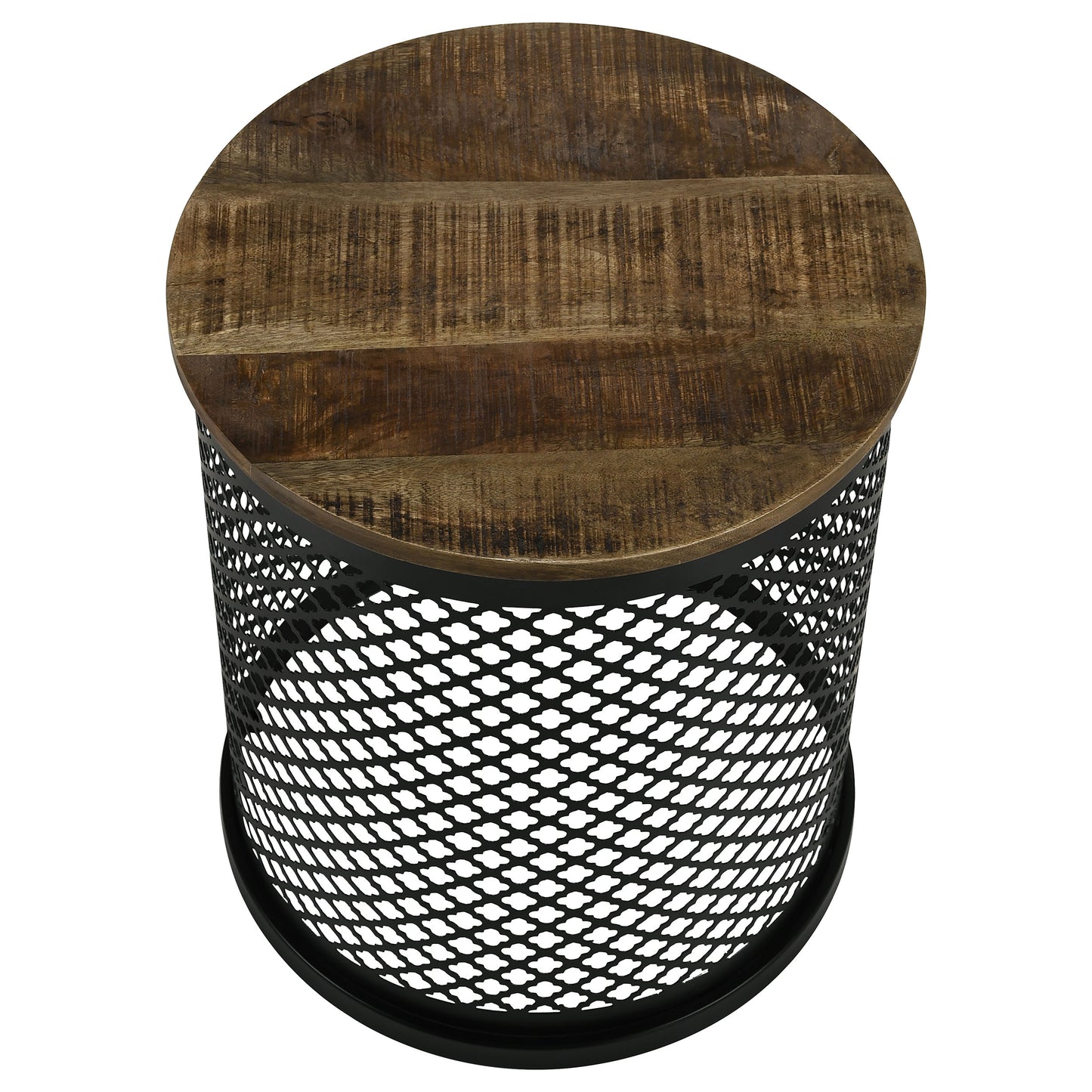 Aurora Round Drum Base Accent Side Table Natural and Black