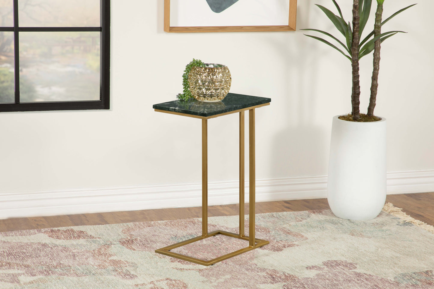 Vicente Marble Top C-Shaped Sofa Side Table Green