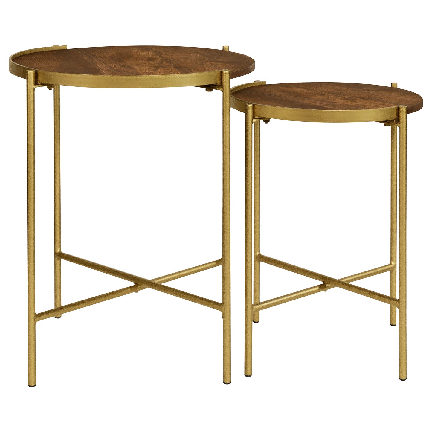 Malka 2-piece Round Wood Nesting Table Dark Brown and Gold