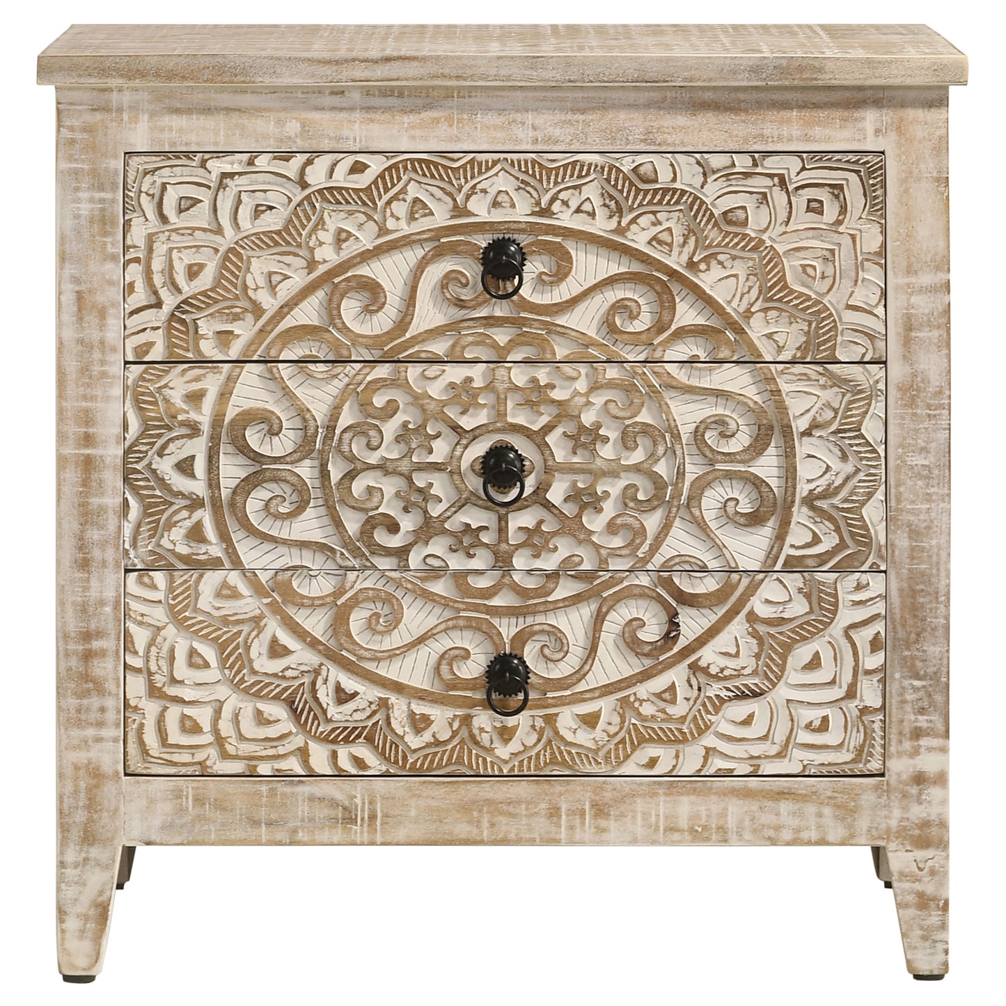 Mariska 3-drawer Wood Mandala Cabinet Distressed White