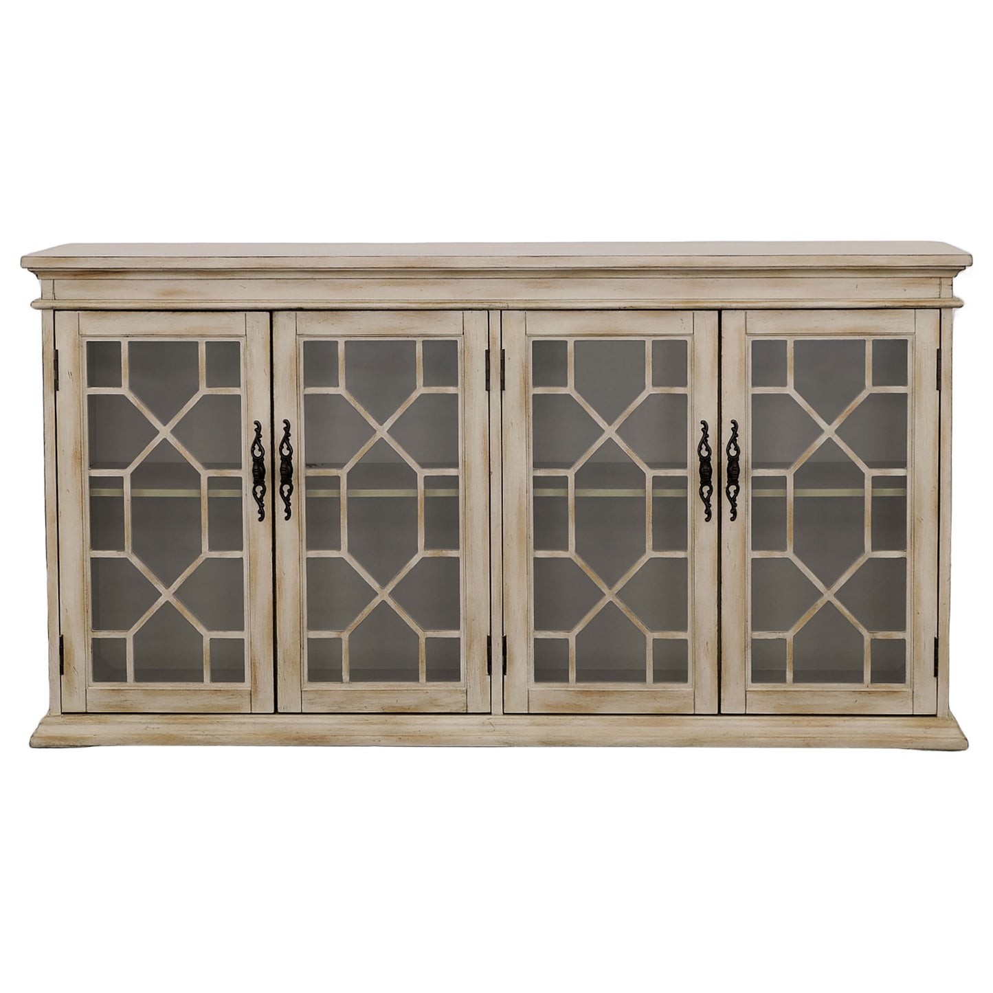 Kiara 4-door Wood Lattice Storage Accent Cabinet Light Honey