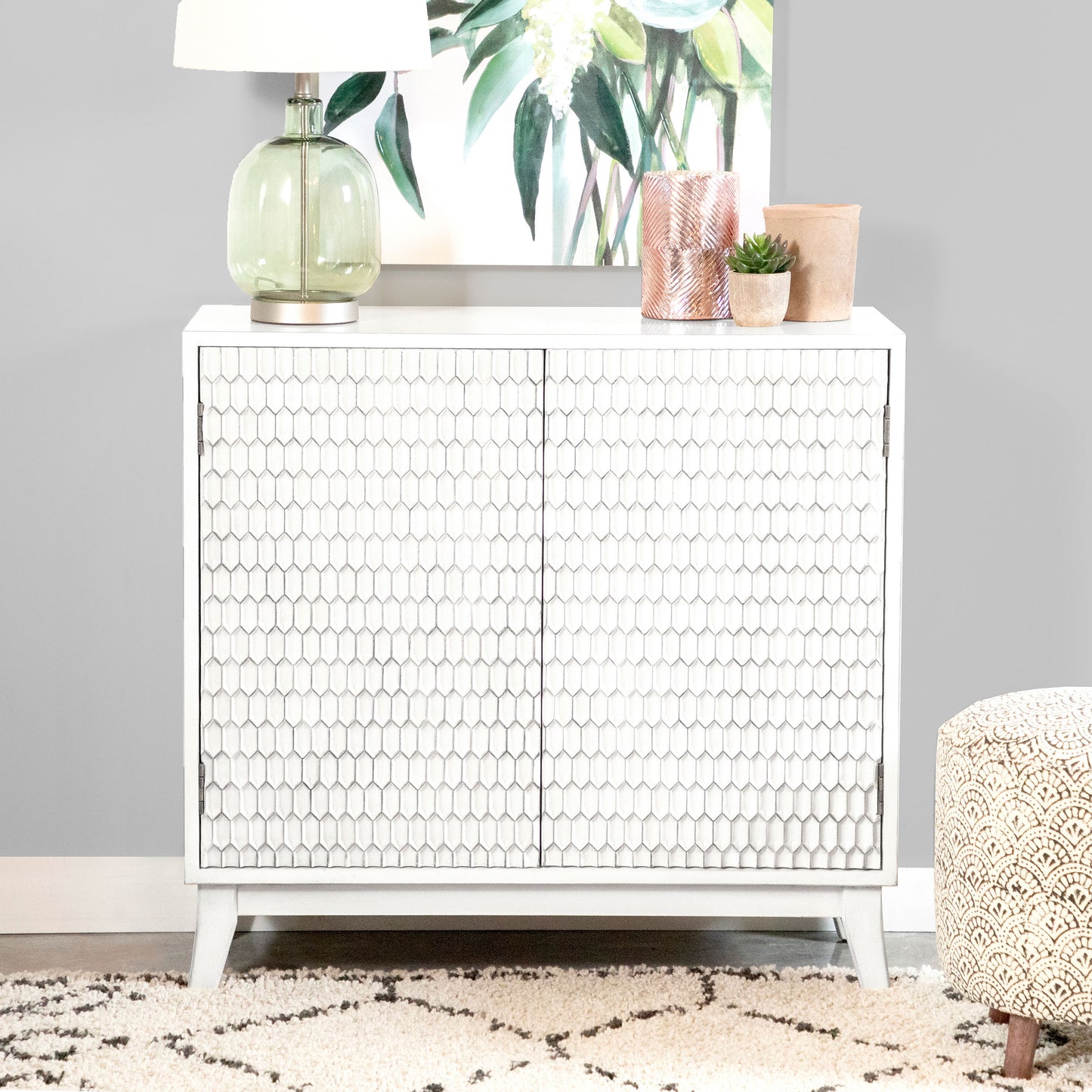 Gambon 2-door Wood Honeycomb Pattern Accent Cabinet White