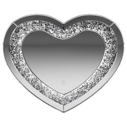 Aiko 36 x 30 Inch Heart Shaped LED Light Wall Mirror Silver