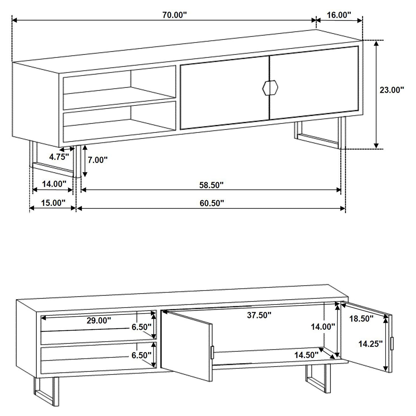 Marsden 2-door Mango Wood 70" TV Stand Charcoal Black