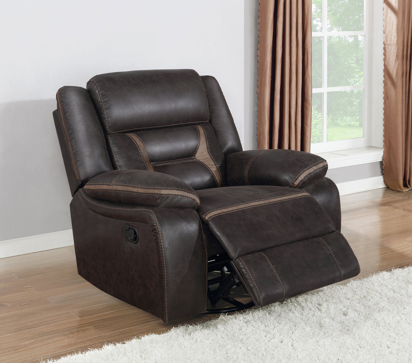 Greer Upholstered Swivel Glider Recliner Chair Brown