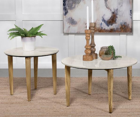 Aldis Round Marble Top Coffee Table White and Natural