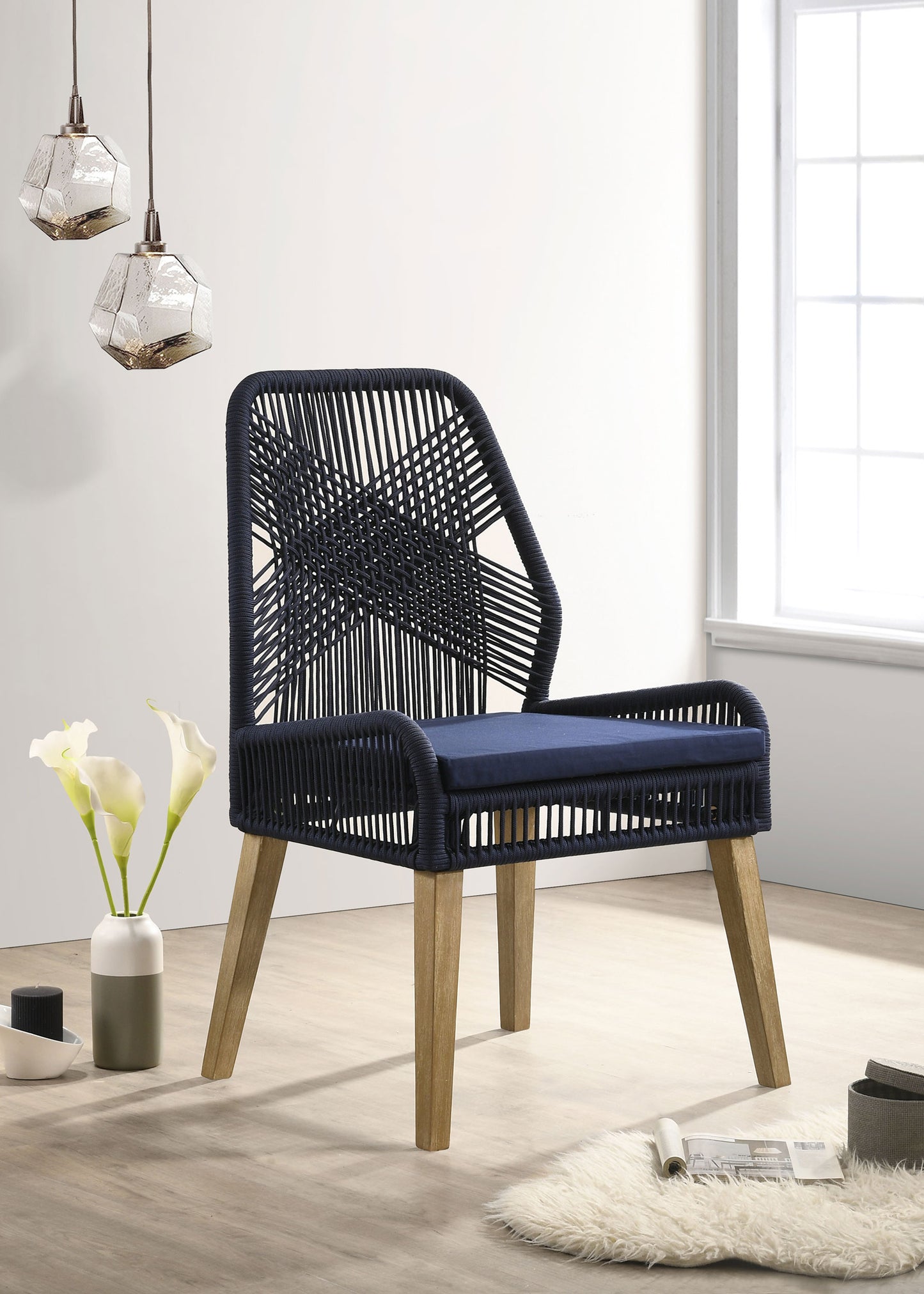 Nakia Woven Rope Dining Side Chairs Dark Navy (Set of 2)