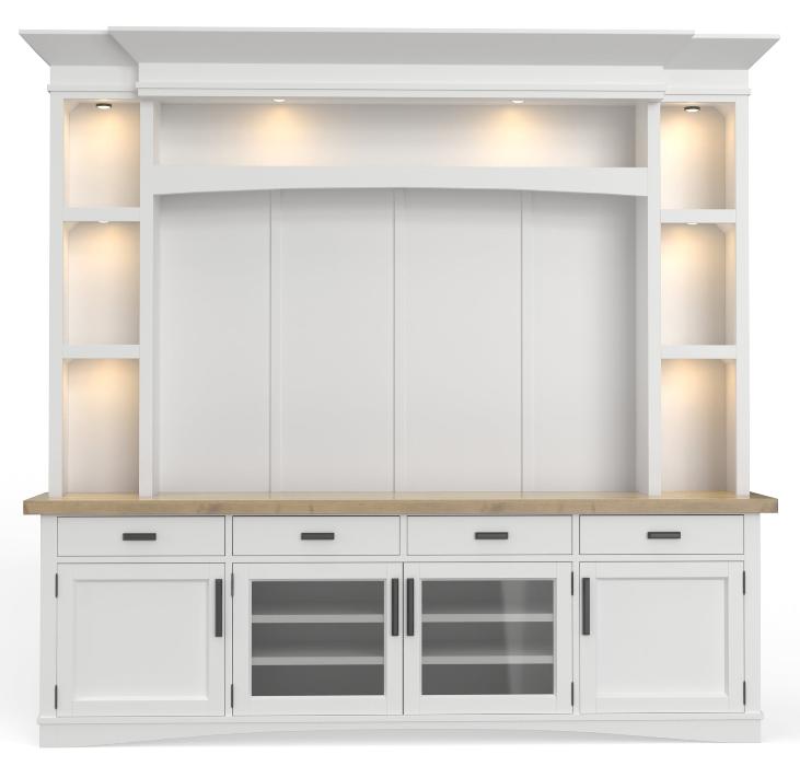 AMERICANA MODERN - COTTON 92 IN. TV CONSOLE WITH HUTCH, BACKPANEL AND LED LIGHTS