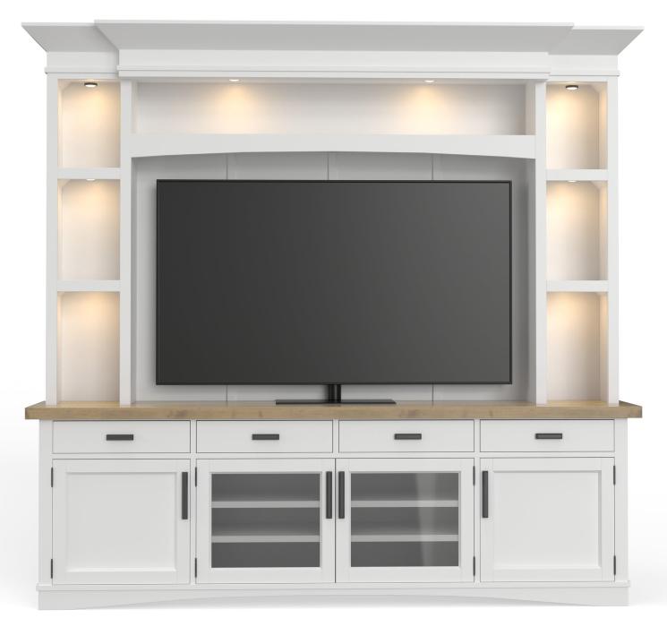 AMERICANA MODERN - COTTON 92 IN. TV CONSOLE WITH HUTCH, BACKPANEL AND LED LIGHTS