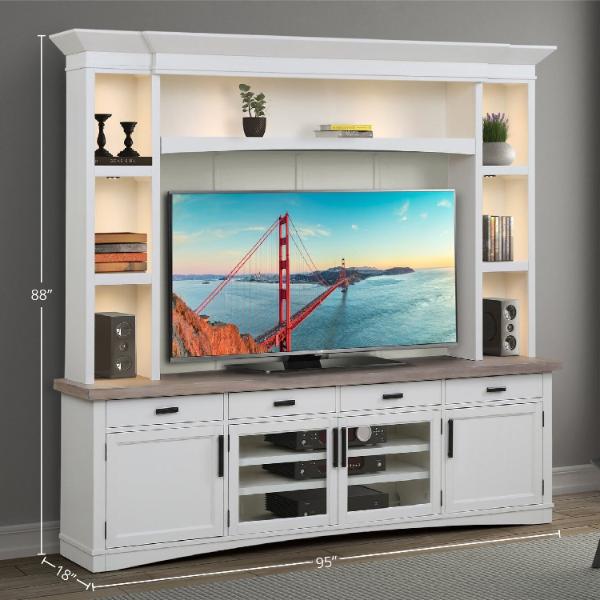 AMERICANA MODERN - COTTON 92 IN. TV CONSOLE WITH HUTCH, BACKPANEL AND LED LIGHTS