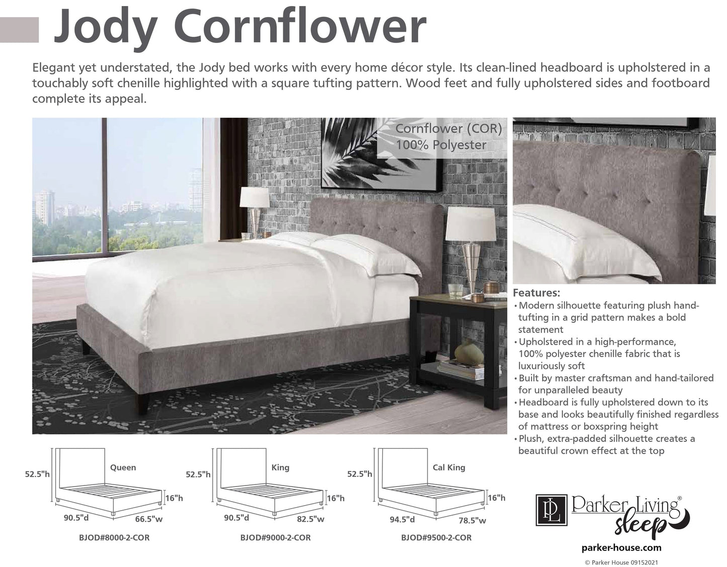 JODY - CORNFLOWER QUEEN BED 5/0 (GREY)