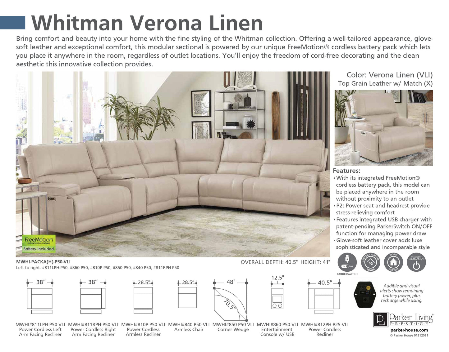 WHITMAN - VERONA LINEN - POWERED BY FREEMOTION 6PC PACKAGE A (811LPH, 810P, 850, 840, 860, 811RPH)