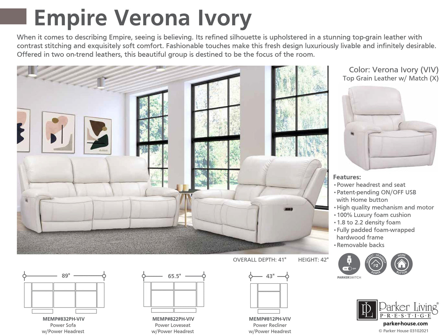 EMPIRE - VERONA IVORY POWER LOVESEAT