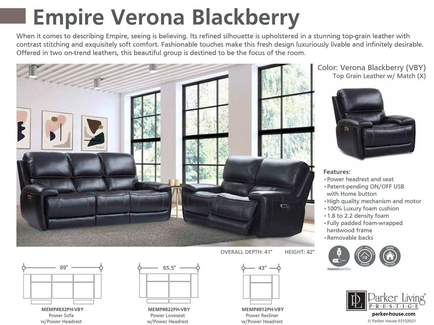 EMPIRE - VERONA BLACKBERRY POWER SOFA