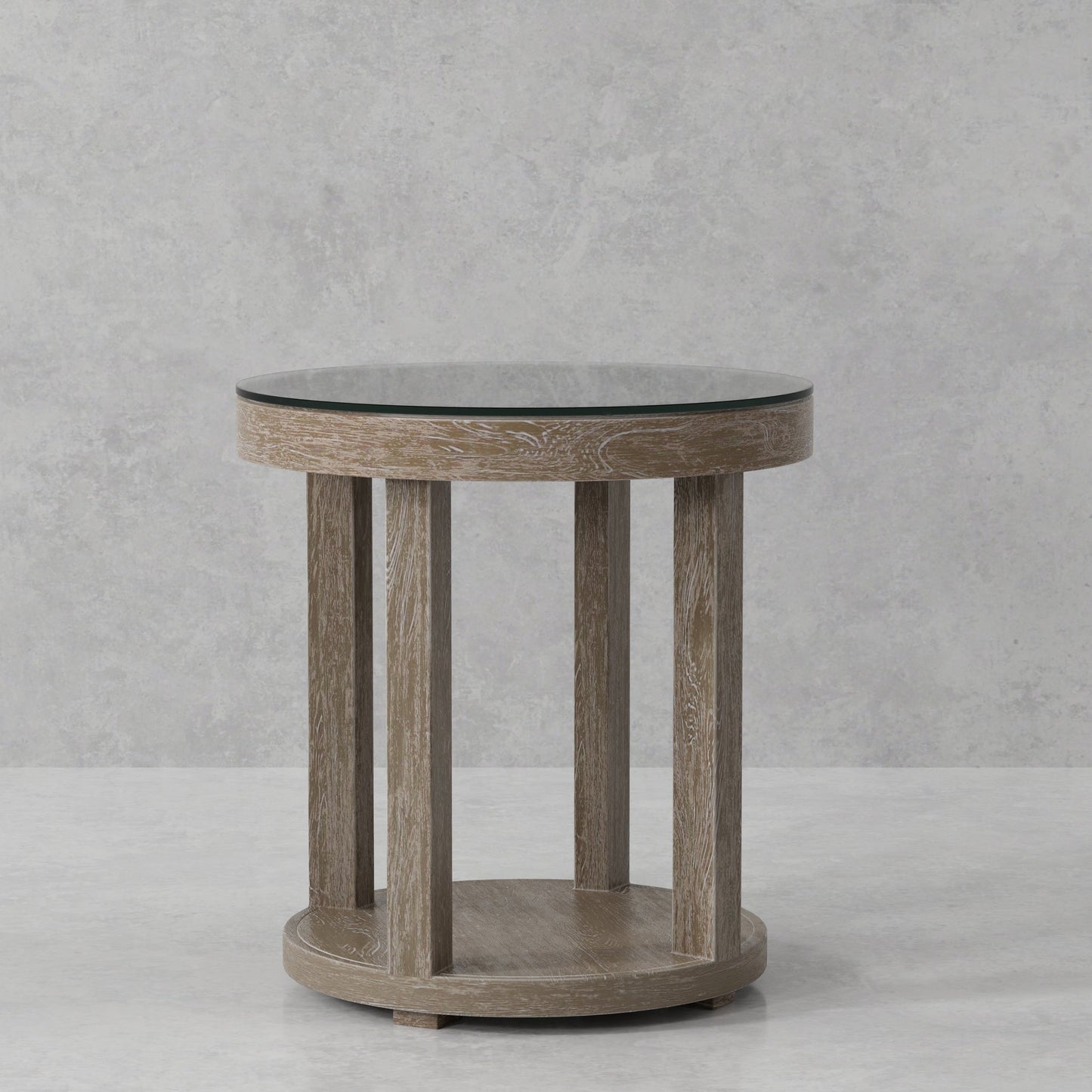 CROSSINGS SERENGETI ROUND END TABLE WITH GLASS TOP