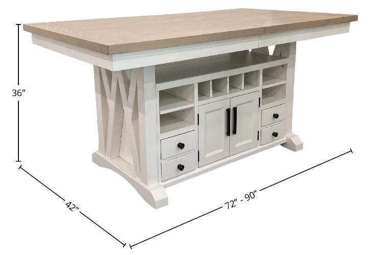 AMERICANA MODERN DINING ISLAND COUNTER HEIGHT TABLE 72 IN. X 42 IN. TO 90 IN, (18 IN BUTTERFLY LEAF)