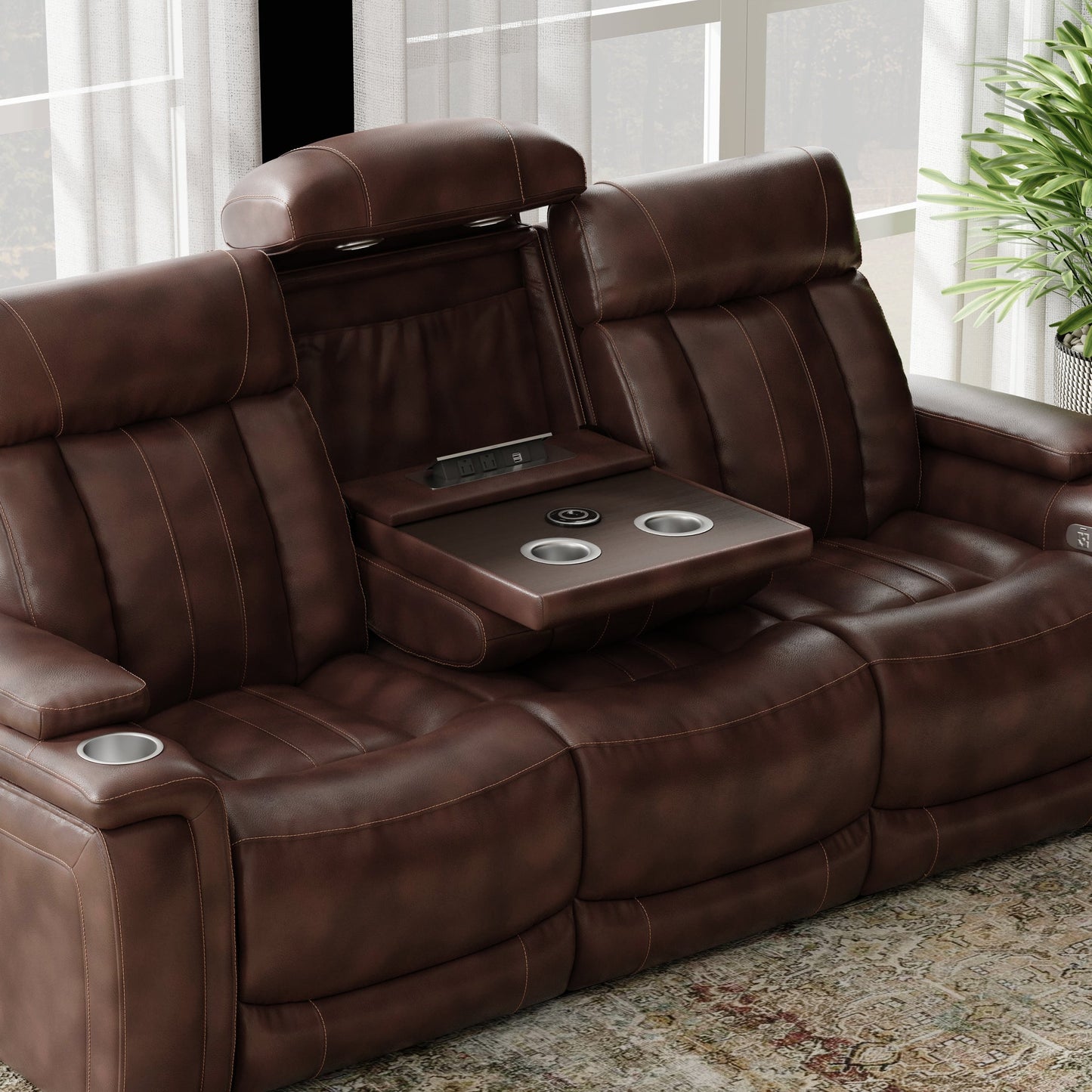 ROYCE - FANTOM BROWN POWER DROP DOWN CONSOLE SOFA