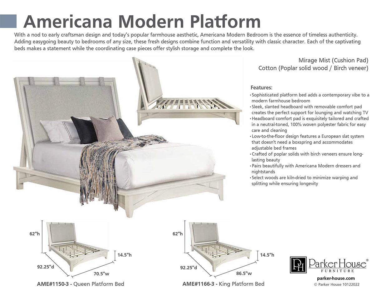 AMERICANA MODERN BEDROOM KING 6/6 PLATFORM BED (1166HBW_PAD/1166FB/115066R)