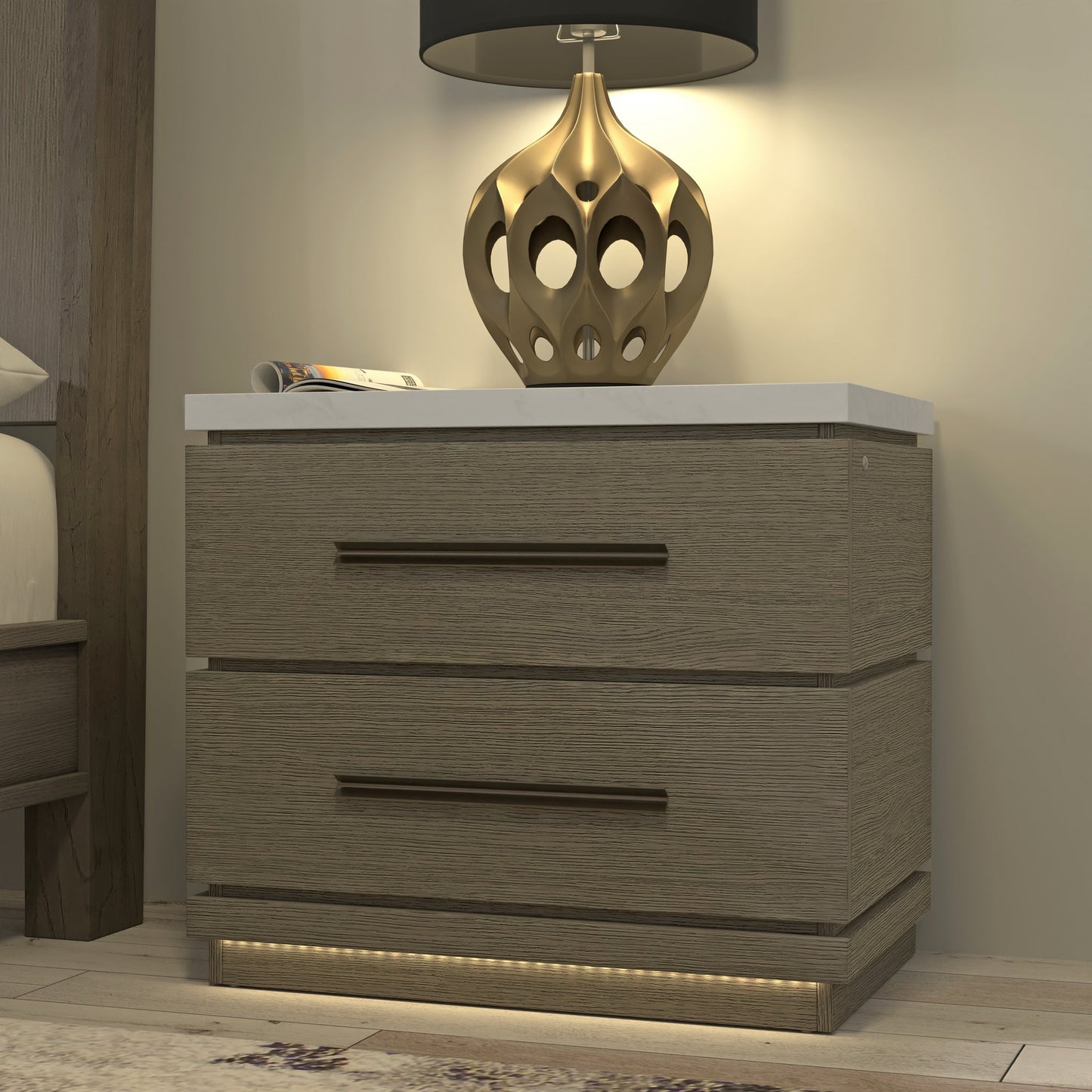 PURE MODERN BEDROOM QUARTZ TOP NIGHTSTAND