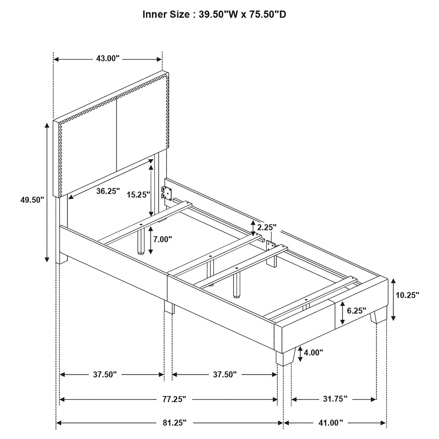 Boyd Upholstered Twin Panel Bed Charcoal