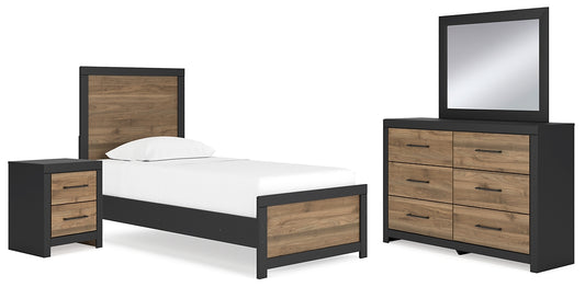 Vertani Twin Panel Bed with Mirrored Dresser and Nightstand