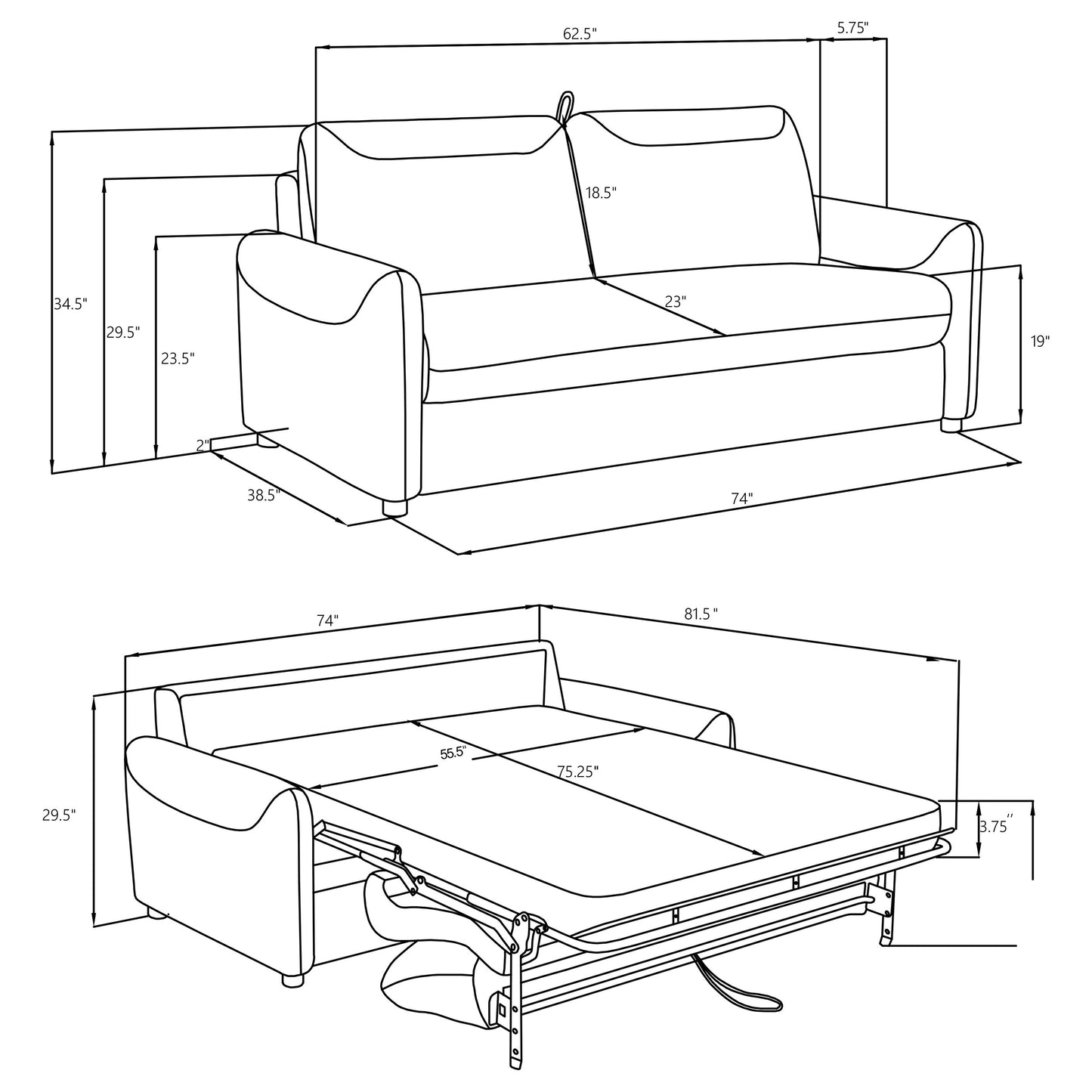 Rylie Upholstered Sofa Sleeper with Queen Mattress Grey