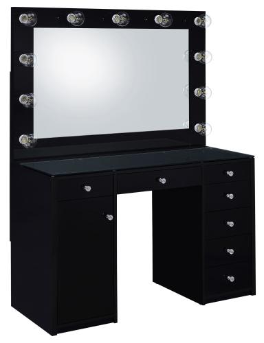 Acena 7-drawer Vanity Set with Lighting Black High Gloss