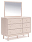 Wistenpine Full Upholstered Panel Headboard with Mirrored Dresser