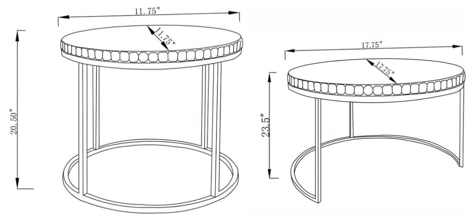 Addison 2-piece Round Mirror Top Nesting Tables Silver