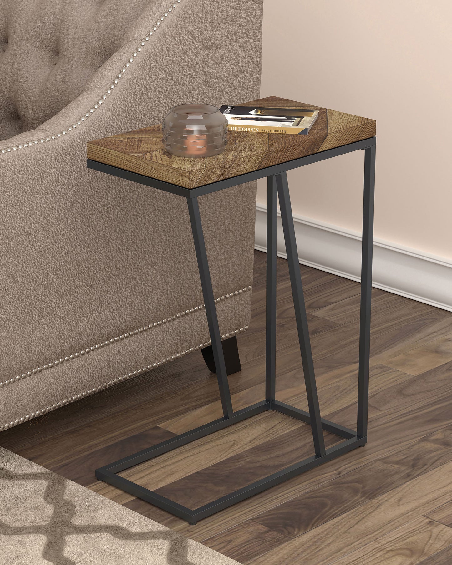 Sergio Engineered Wood C-Shaped Side Table Rustic Tobacco