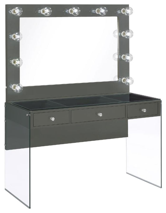 Afshan 3-drawer Vanity Set with Lighting Grey High Gloss