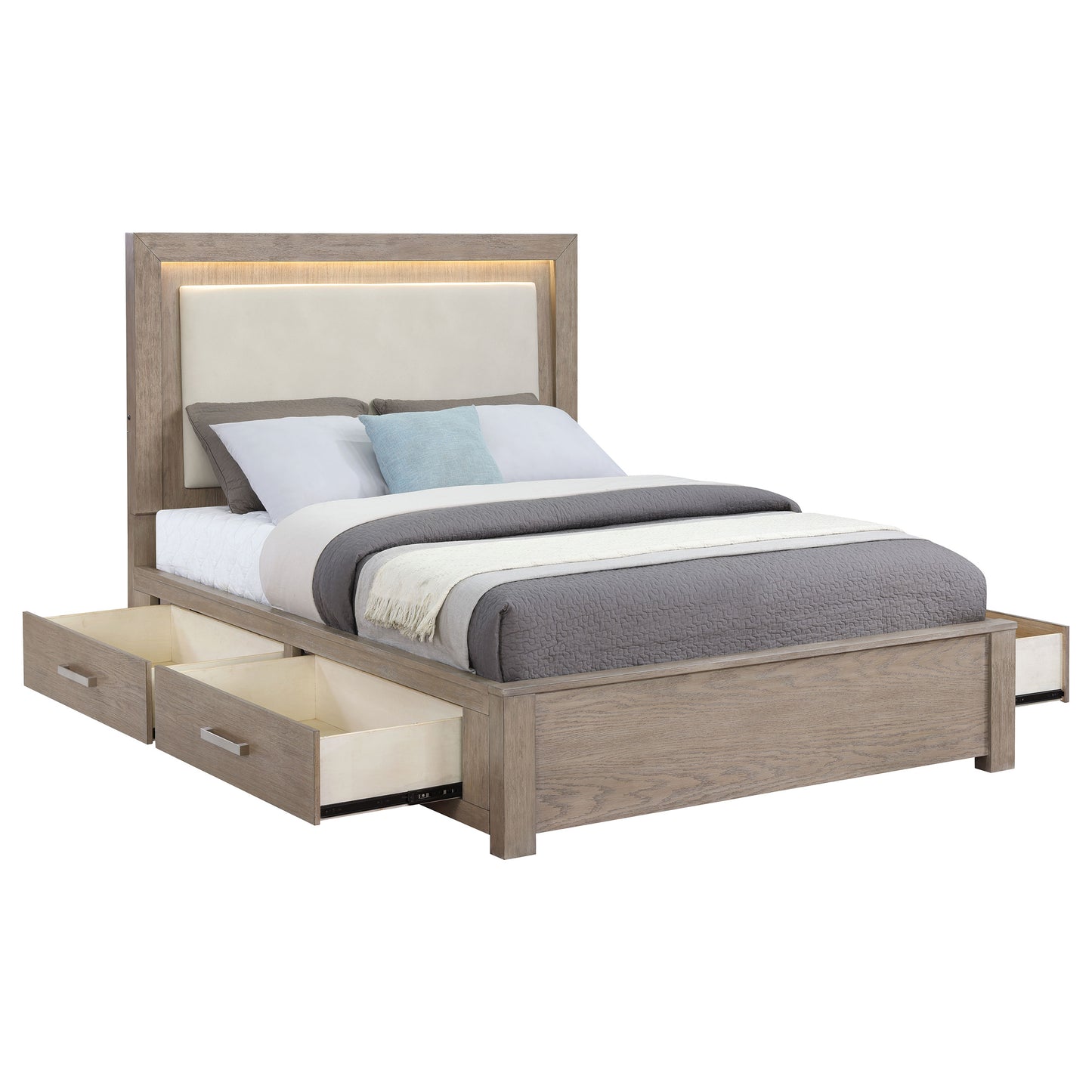 Kenora 56-inch California King LED Storage Bed Barley Brown