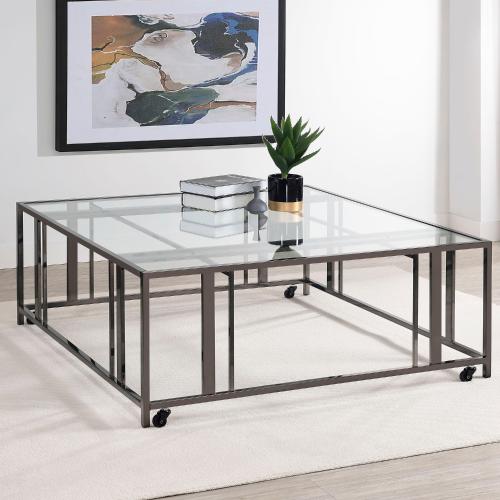 Adri Square Glass Top Coffee Table with Casters Black Nickel