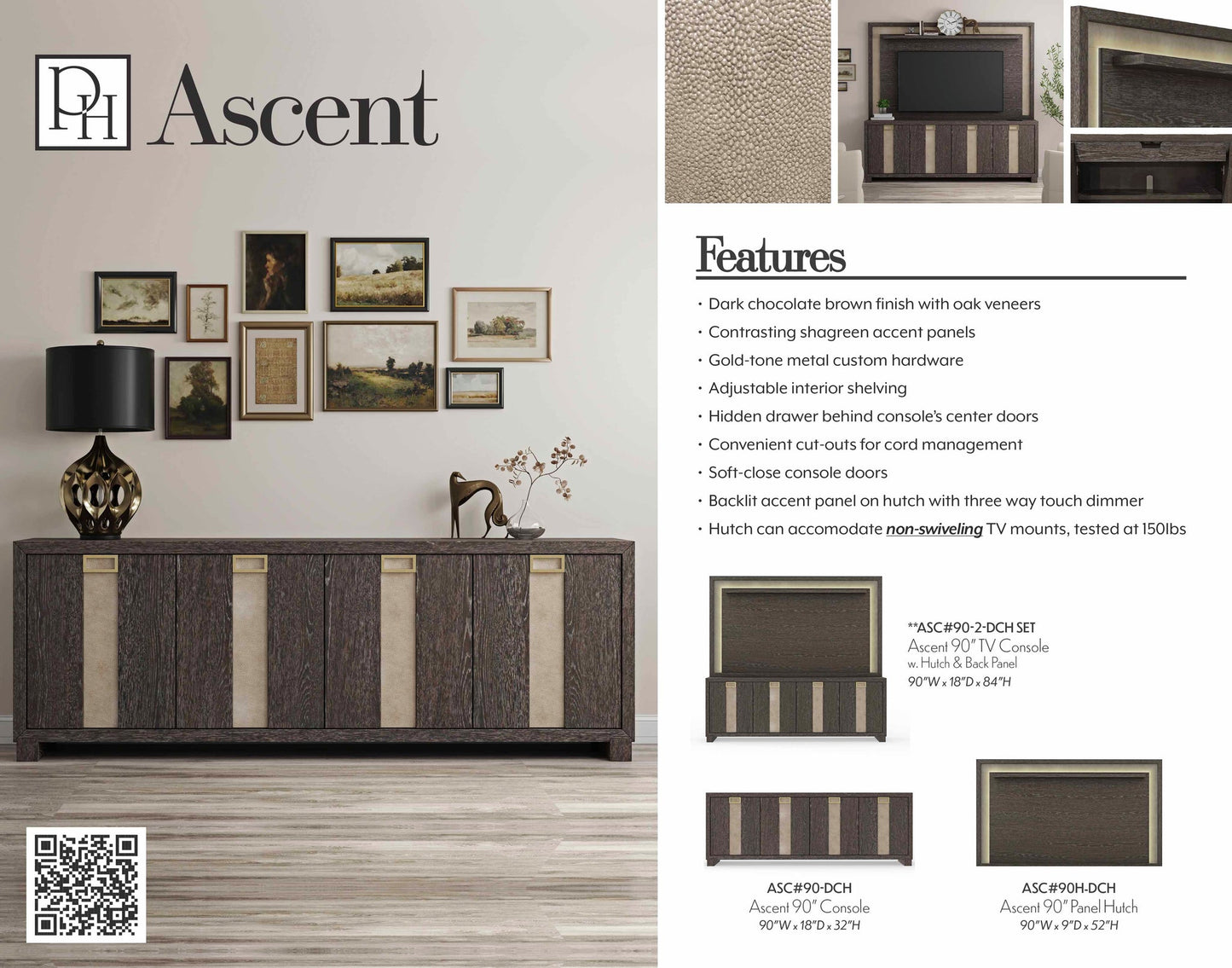 ASCENT 90 IN. TV CONSOLE WITH HUTCH AND BACK PANEL