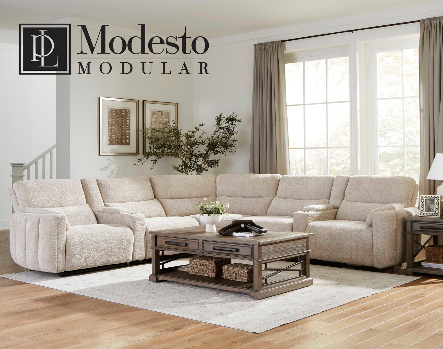 MODESTO - BUTTERCREAM 6PC MODULAR POWER RECLINING SECTIONAL WITH POWER ADJUSTABLE HEADRESTS