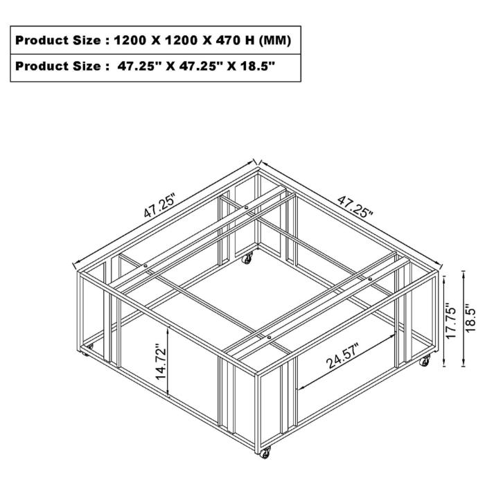 Adri Square Glass Top Coffee Table with Casters Matte Brass