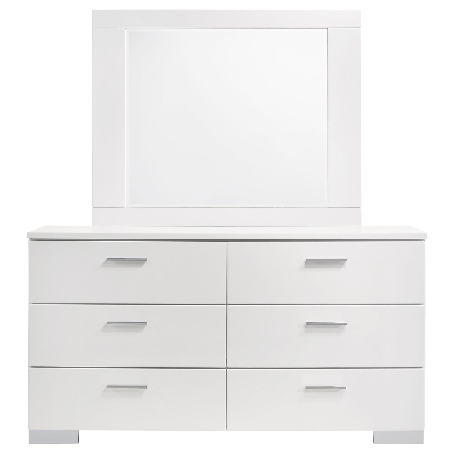 Felicity 6-drawer Wood Dresser with Mirror White High Gloss