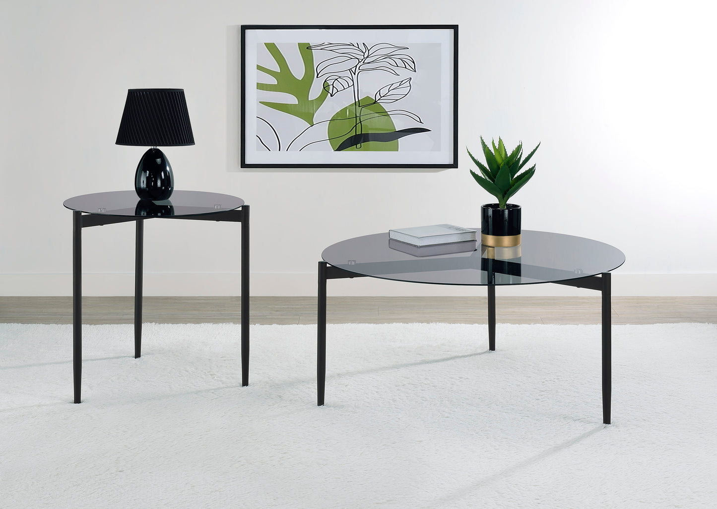 Rosalie Round Smoked Glass Top End Table Sandy Black