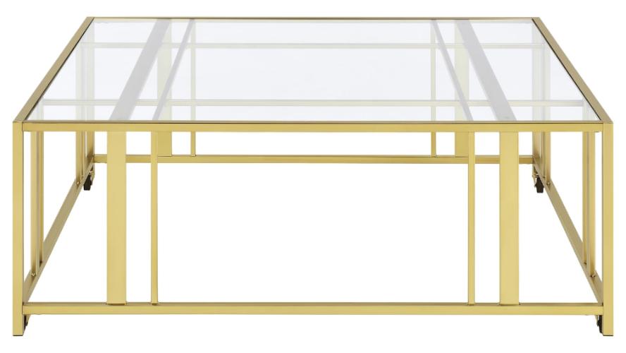 Adri Square Glass Top Coffee Table with Casters Matte Brass