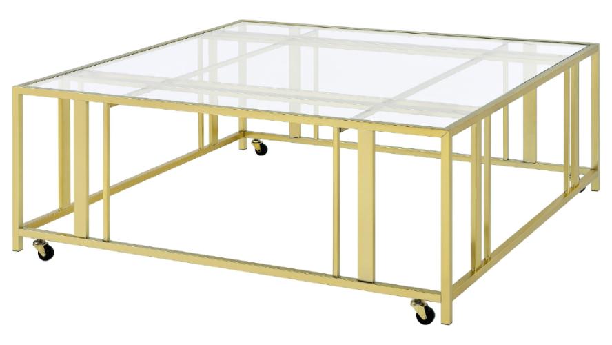 Adri Square Glass Top Coffee Table with Casters Matte Brass