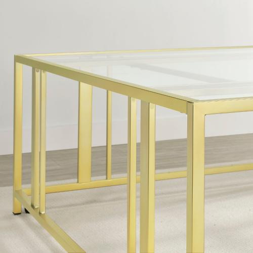 Adri Square Glass Top Coffee Table with Casters Matte Brass