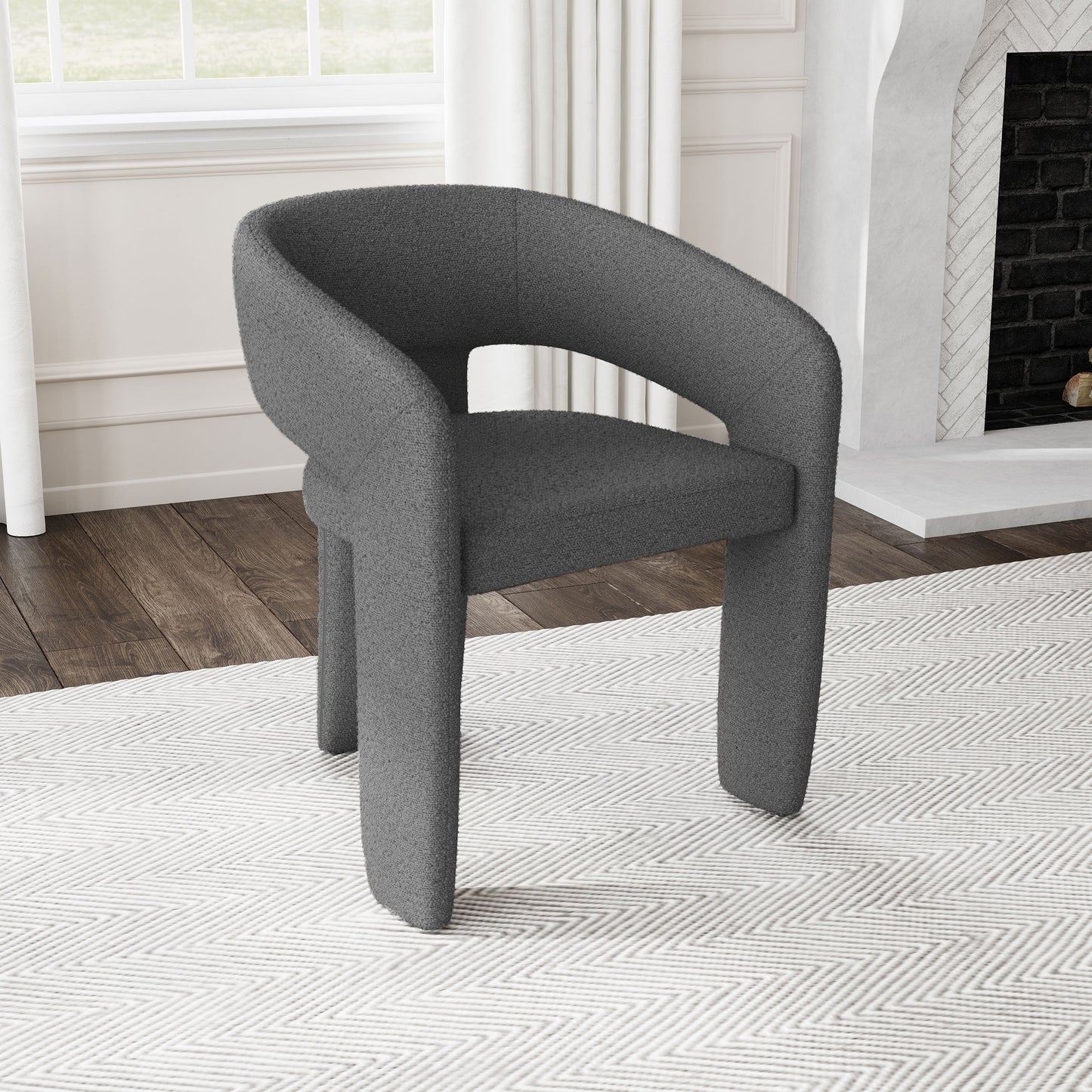 Eudora Boucle Upholstered Dining Arm Chair Grey