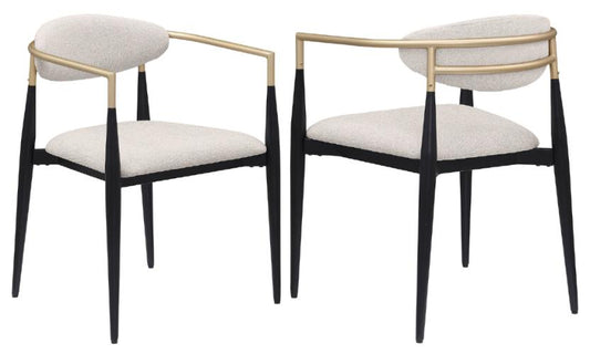 Alexis Fabric Upholstered Dining Arm Chair Beige (Set of 2)