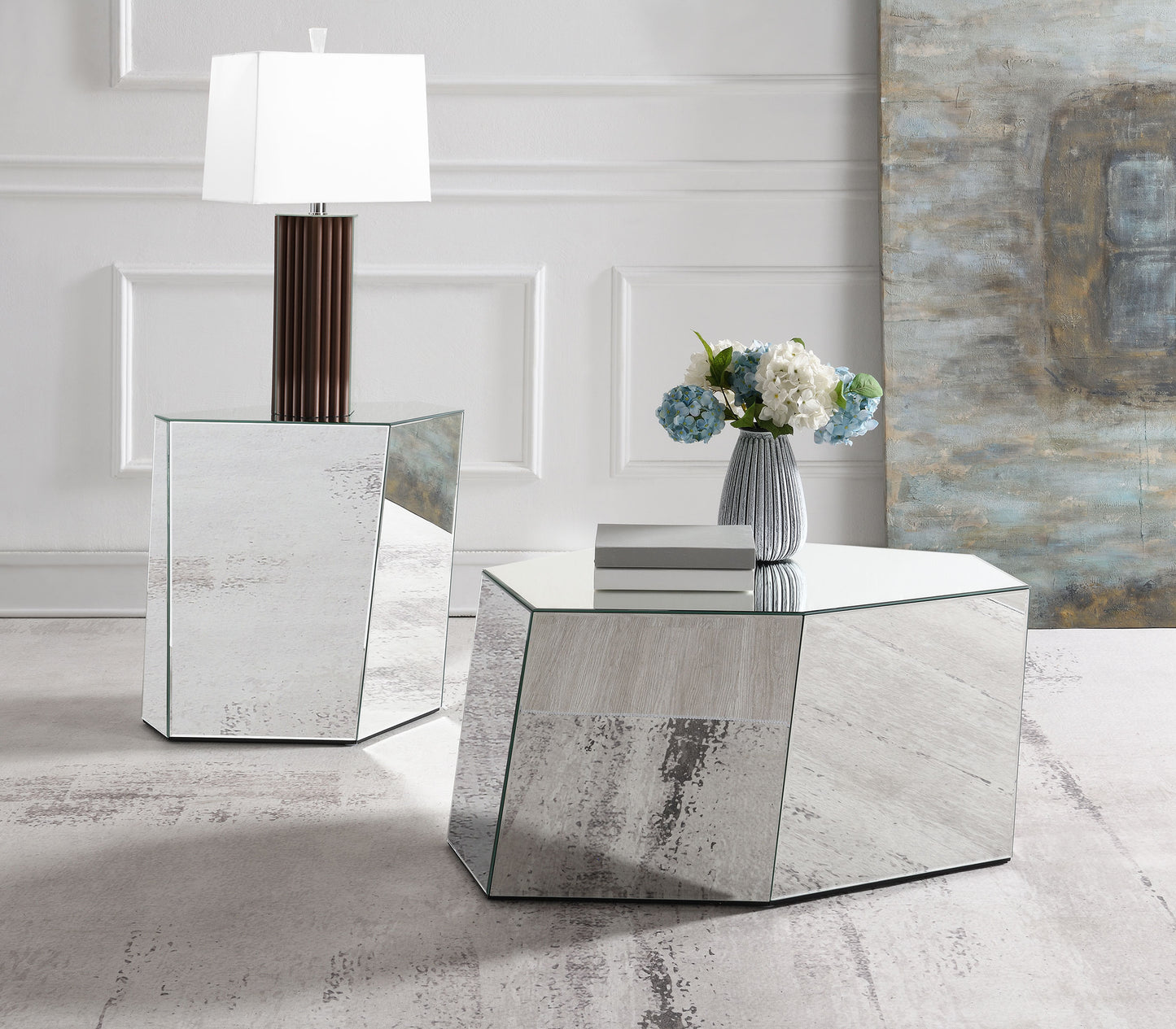 Capella Mirrored Abstract Geometric Coffee Table Silver